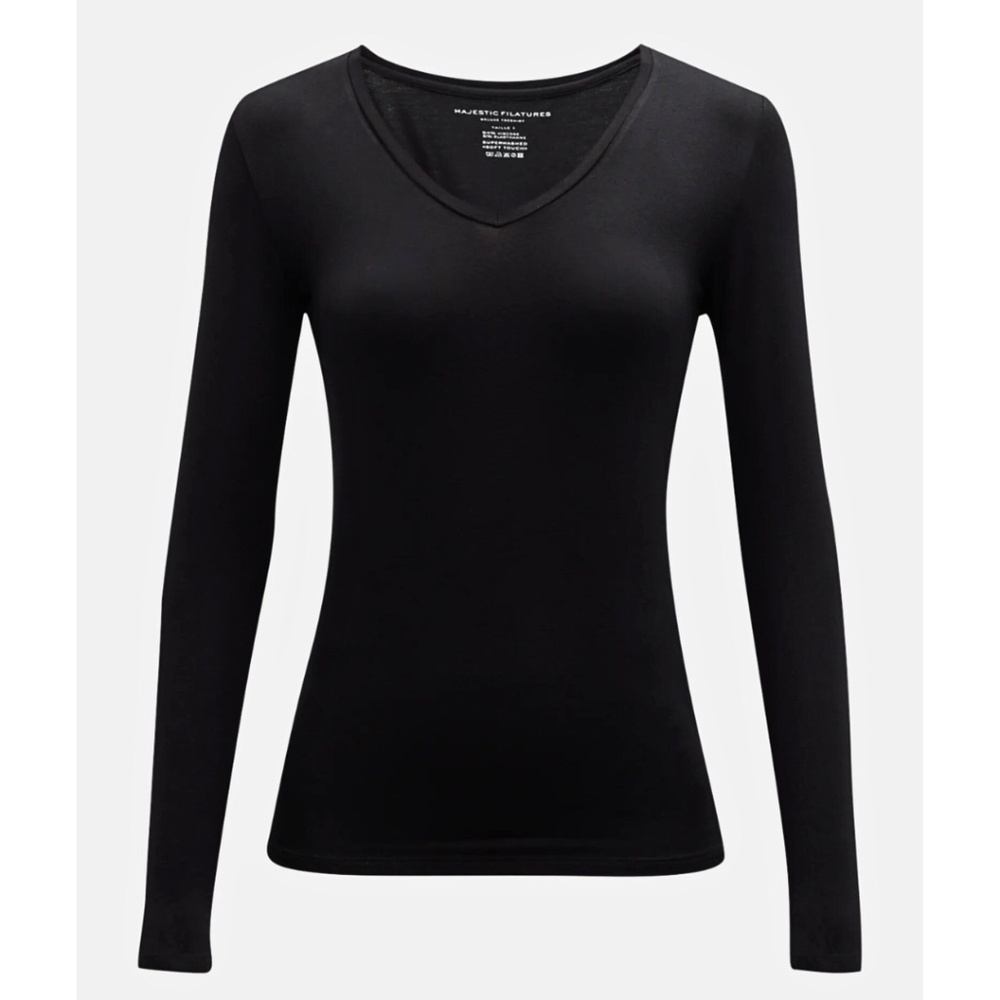 NWT- French Company Majestic Filatures Soft Touch Long-Sleeve V-Neck Shirt